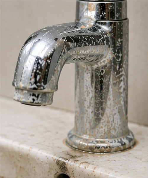 White scale buildup on faucets and fixtures